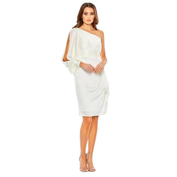 Mac Duggal Dresses & Skirts - MAC DUGGAL Dress Size 14 White One Shoulder Mini NEW Satin Cocktail Dress